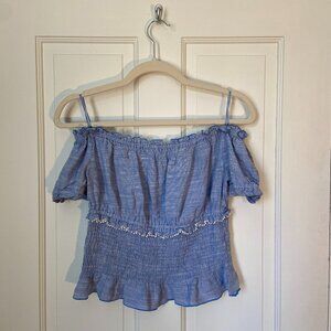 Zara Basic Off The Shoulder Crop Top with Ruffles XS in Blue
